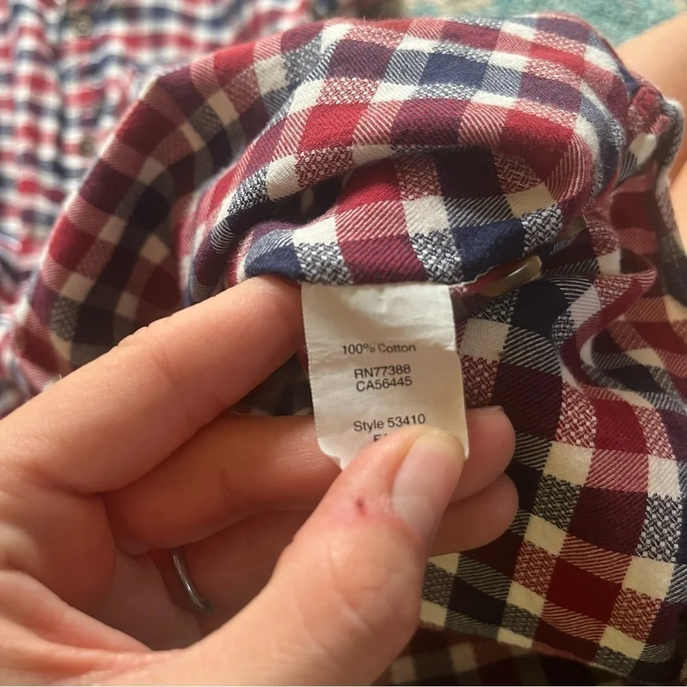Red white and blue J. Crew plaid button down shirt